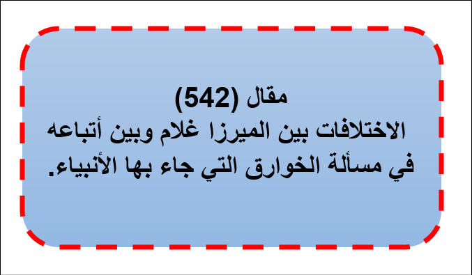 مقال (542) الاختلافات بين الميرزا غلام وبين أتباعه في مسألة الخوارق التي جاء بها الأنبياء.